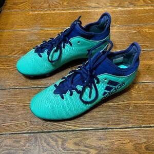 Adidas Junior Football Boots X 17.3 Firm Ground Cleats 5.5 Green Blue CP8993